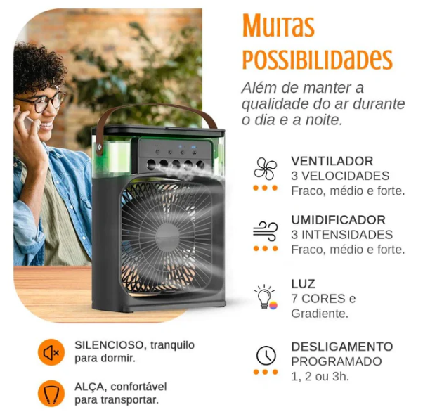 Mini Umidificador/Ventilador de Ar Portátil